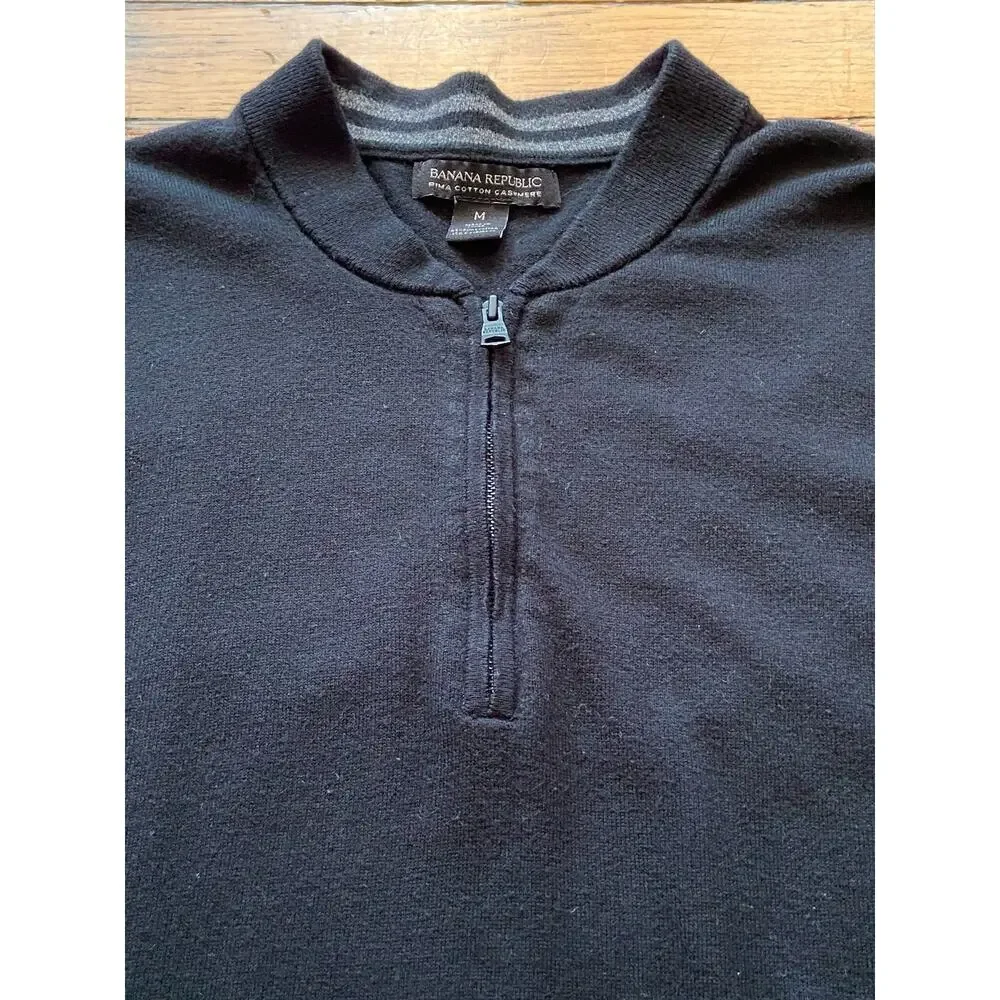 BANANA REPUBLIC Pima Cotton Cashmere 1/4 Zip Black Sweater Mens sz M